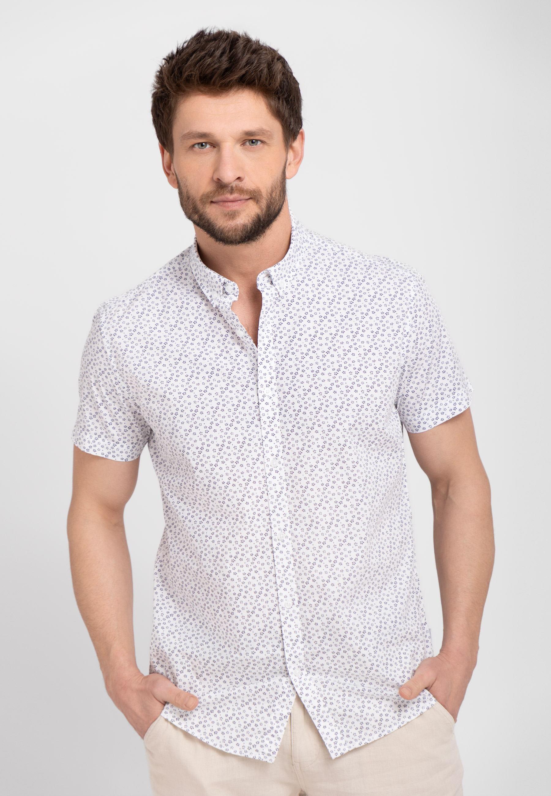 Bawełniana koszula z wzorem, Slim Fit, C-AMUR