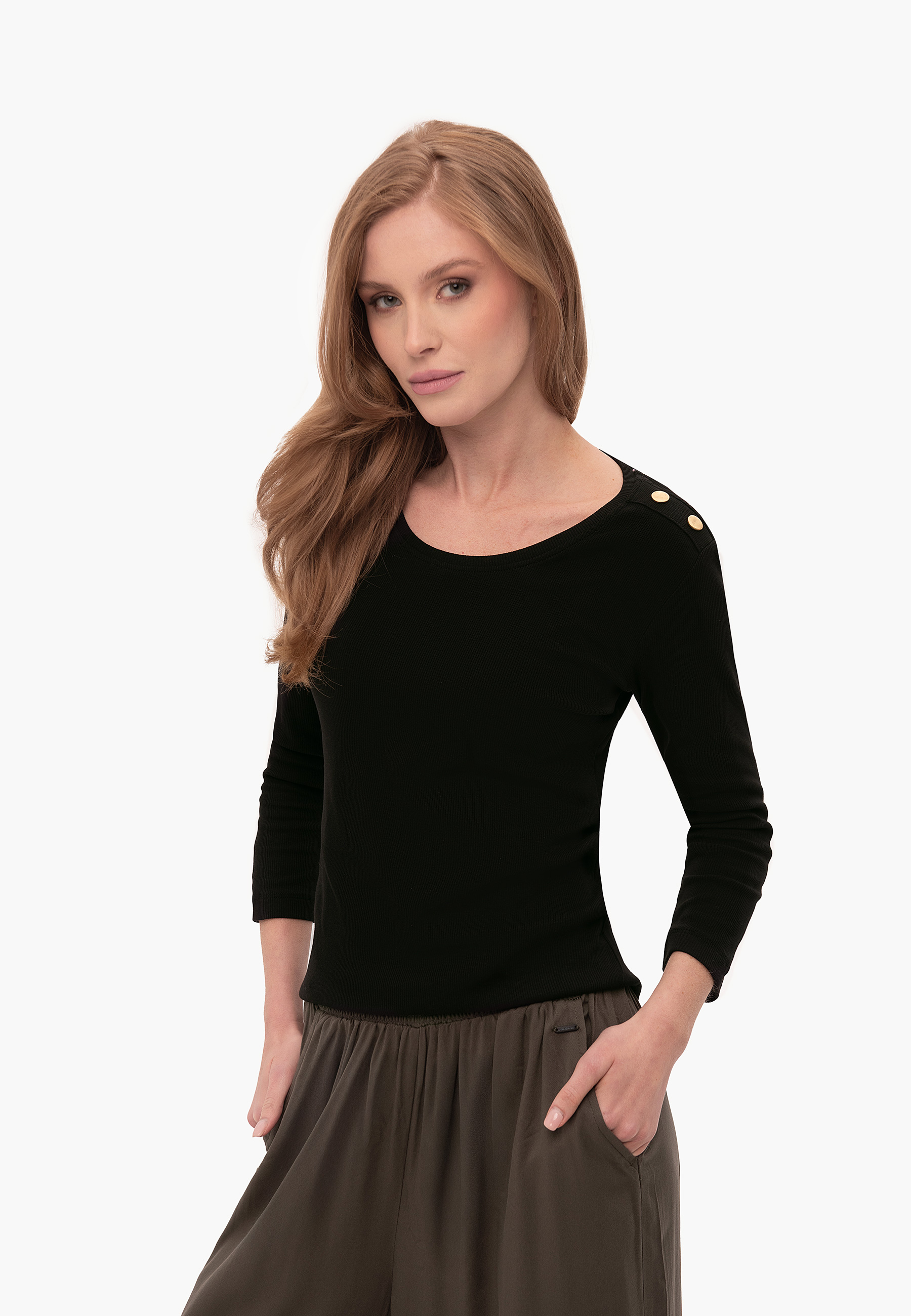 Koszulka damska z rękawem 3/4, Slim Fit, L-KATI