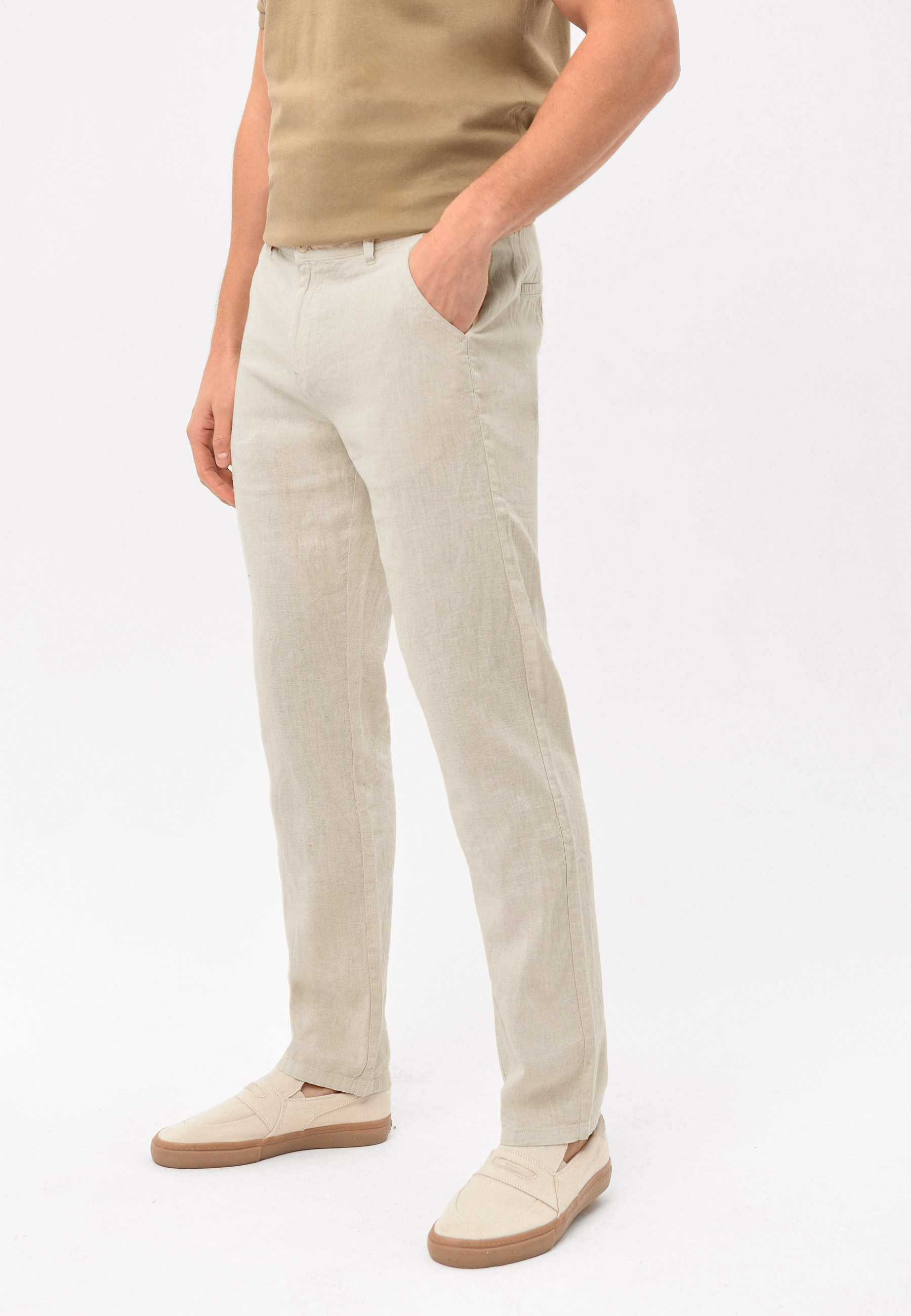 Lniane spodnie chinosy, Comfort Fit, R-LINN