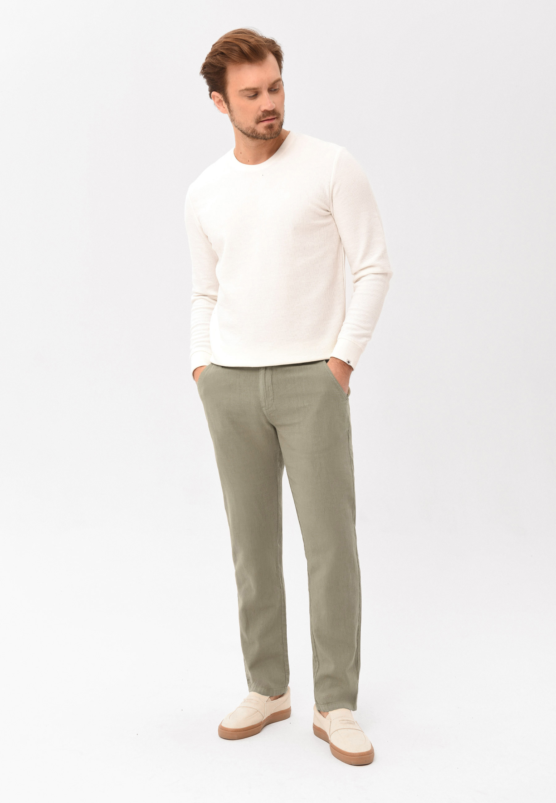 Lniane spodnie chinosy, Comfort Fit, R-LINN