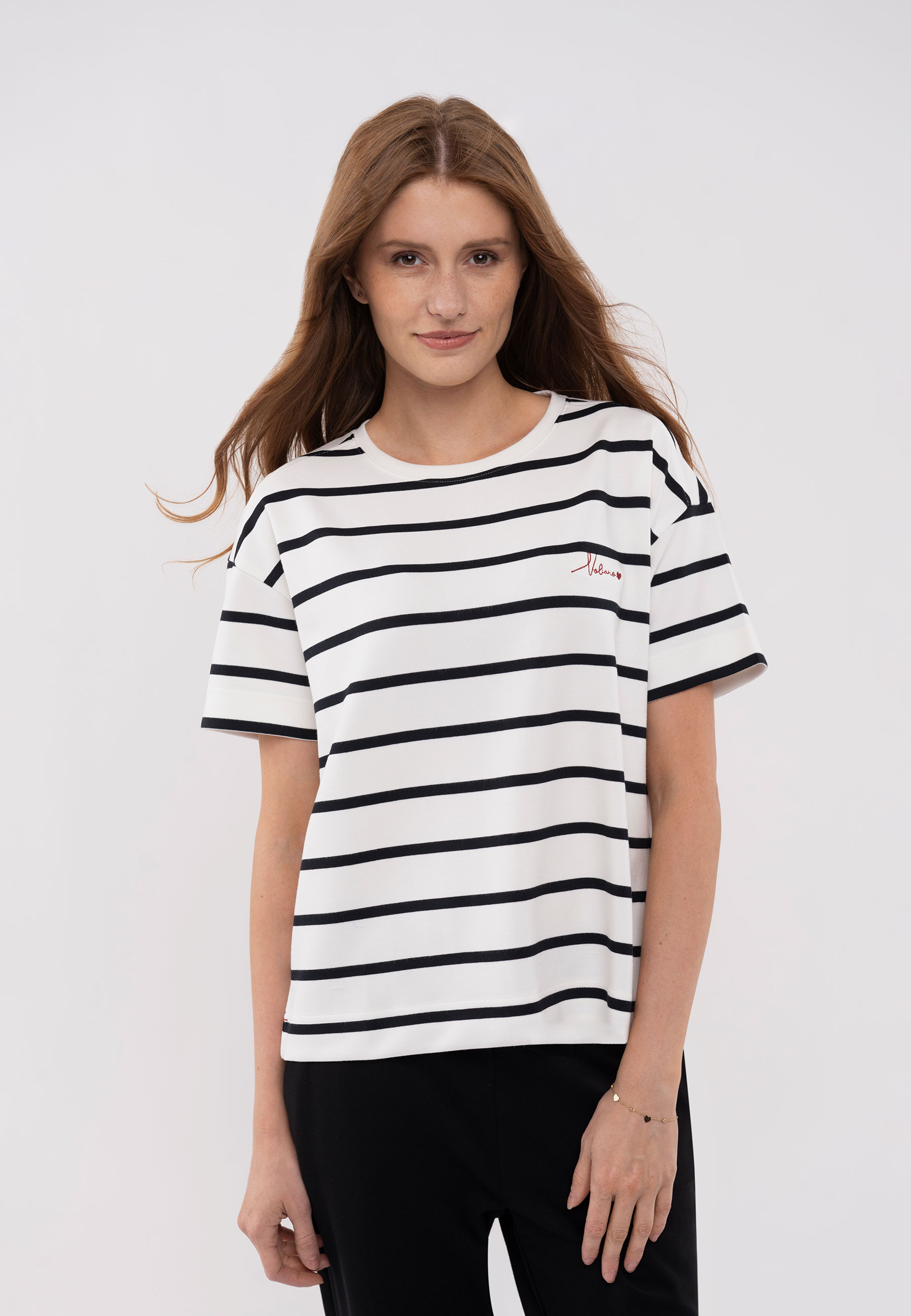 Luźna koszulka w paski, Comfort Fit, T-HELLO