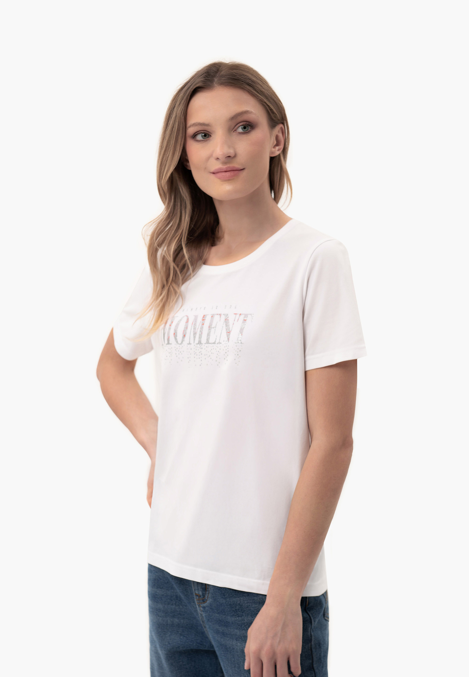 Bawełniany t-shirt z printem, Comfort Fit, T-MOMENTS