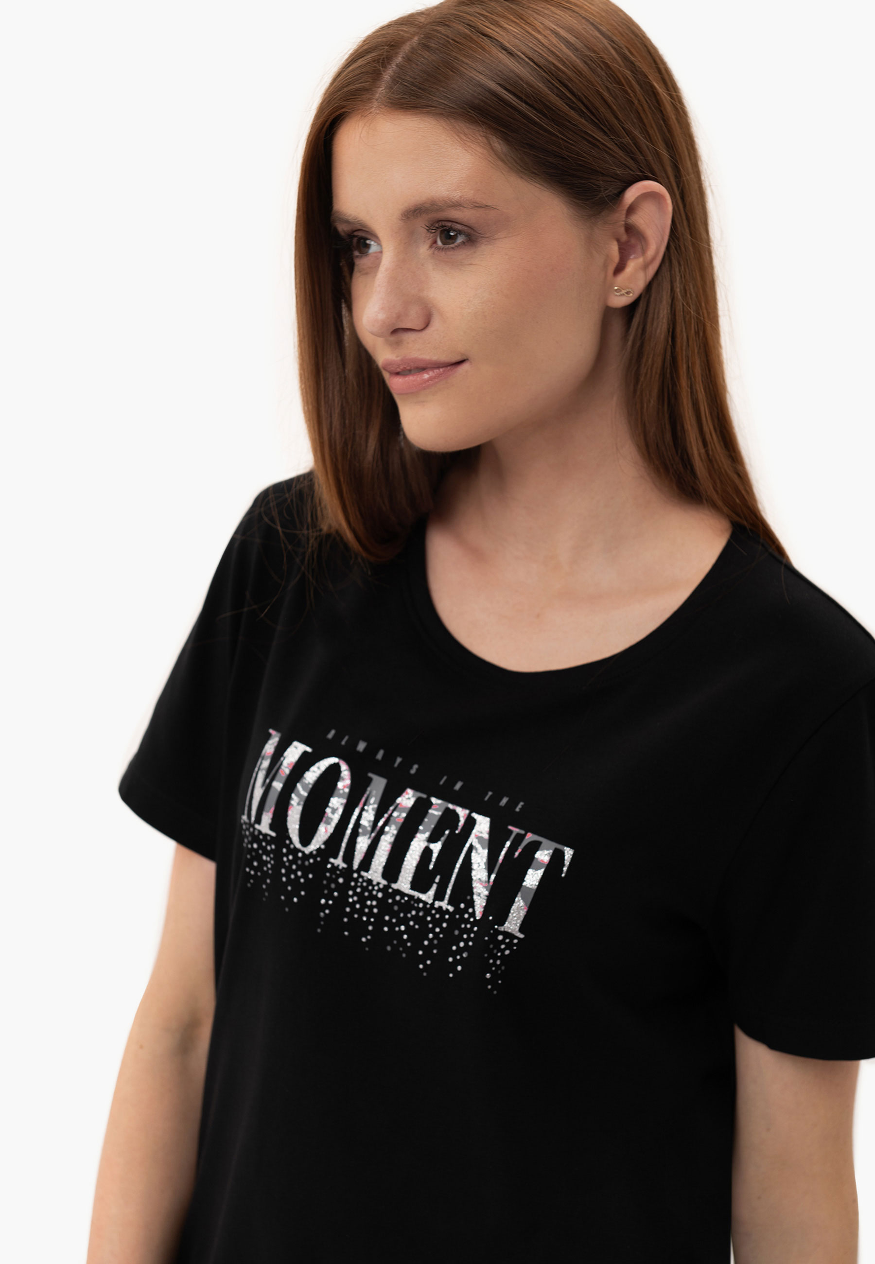 Bawełniany t-shirt z printem, Comfort Fit, T-MOMENTS