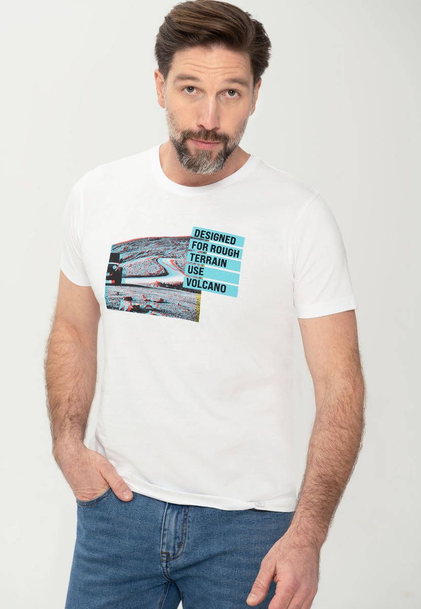 Biały  t-shirt męski z nadrukiem T-OFFROAD