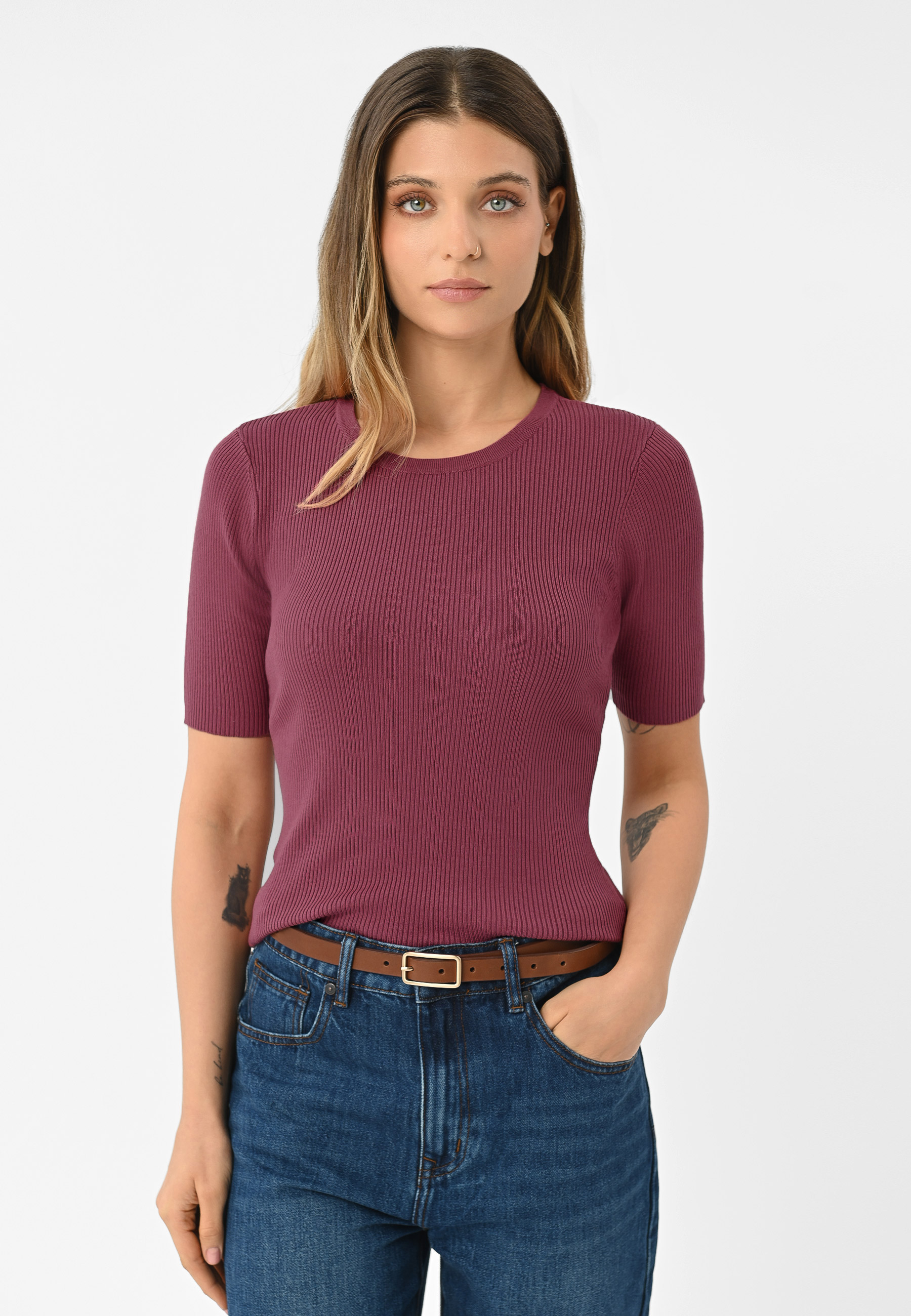 Dzianinowa koszulka w prążek TM-ELDA