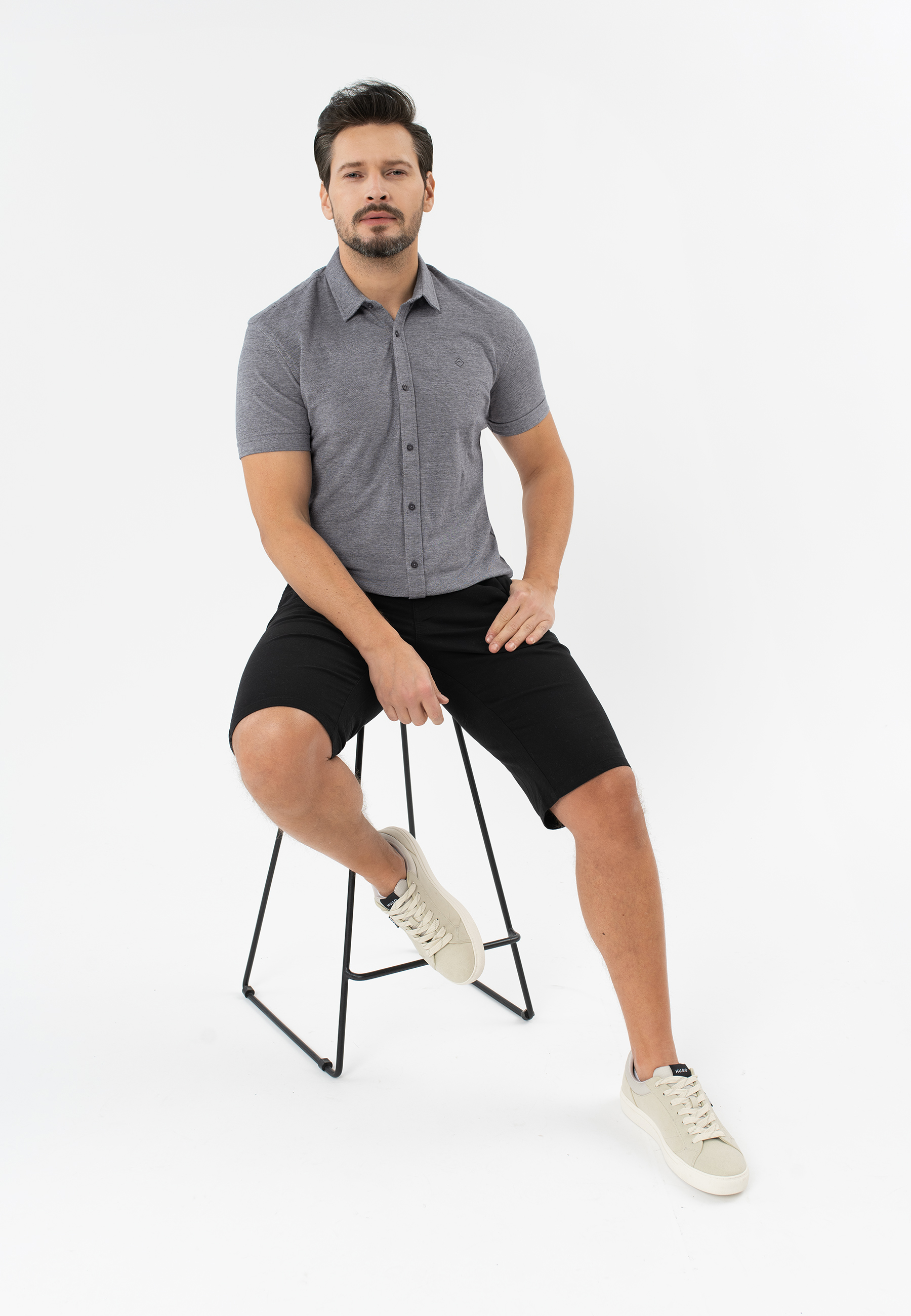 Grafitowa koszula z krótkim rękawem C-LONDIAN