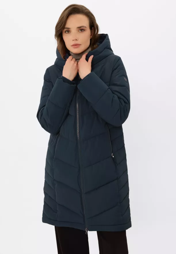 Granatowy płaszcz damski pikowany J-LOA