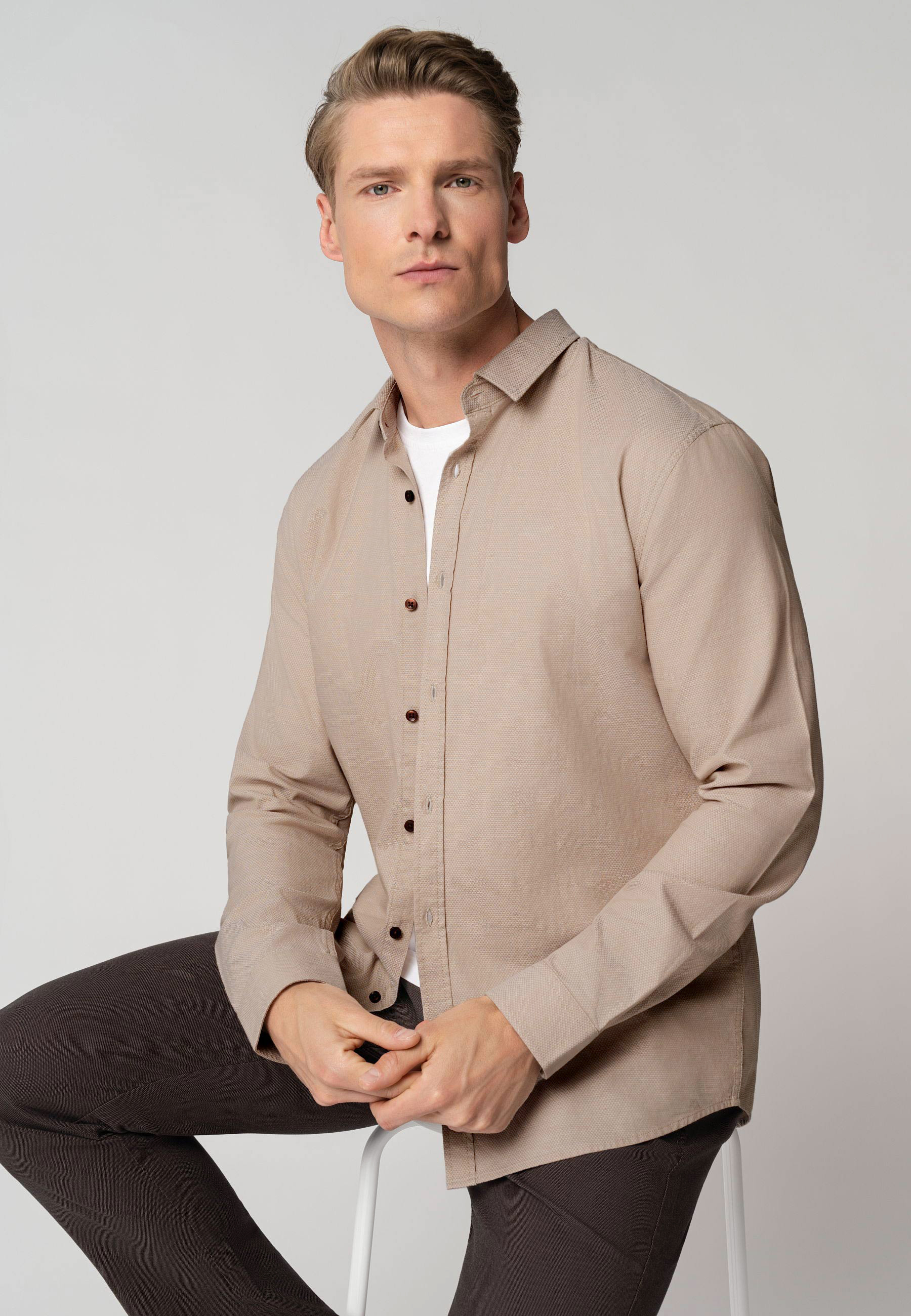 Beżowa koszula, Slim Fit, K-ELIX
