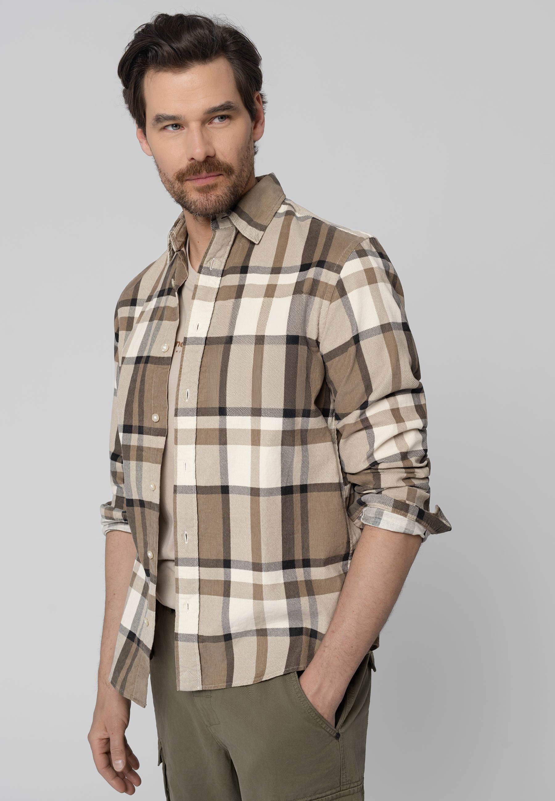 Koszula w kratę, sztruksowa, Regular Fit, K-ONYX