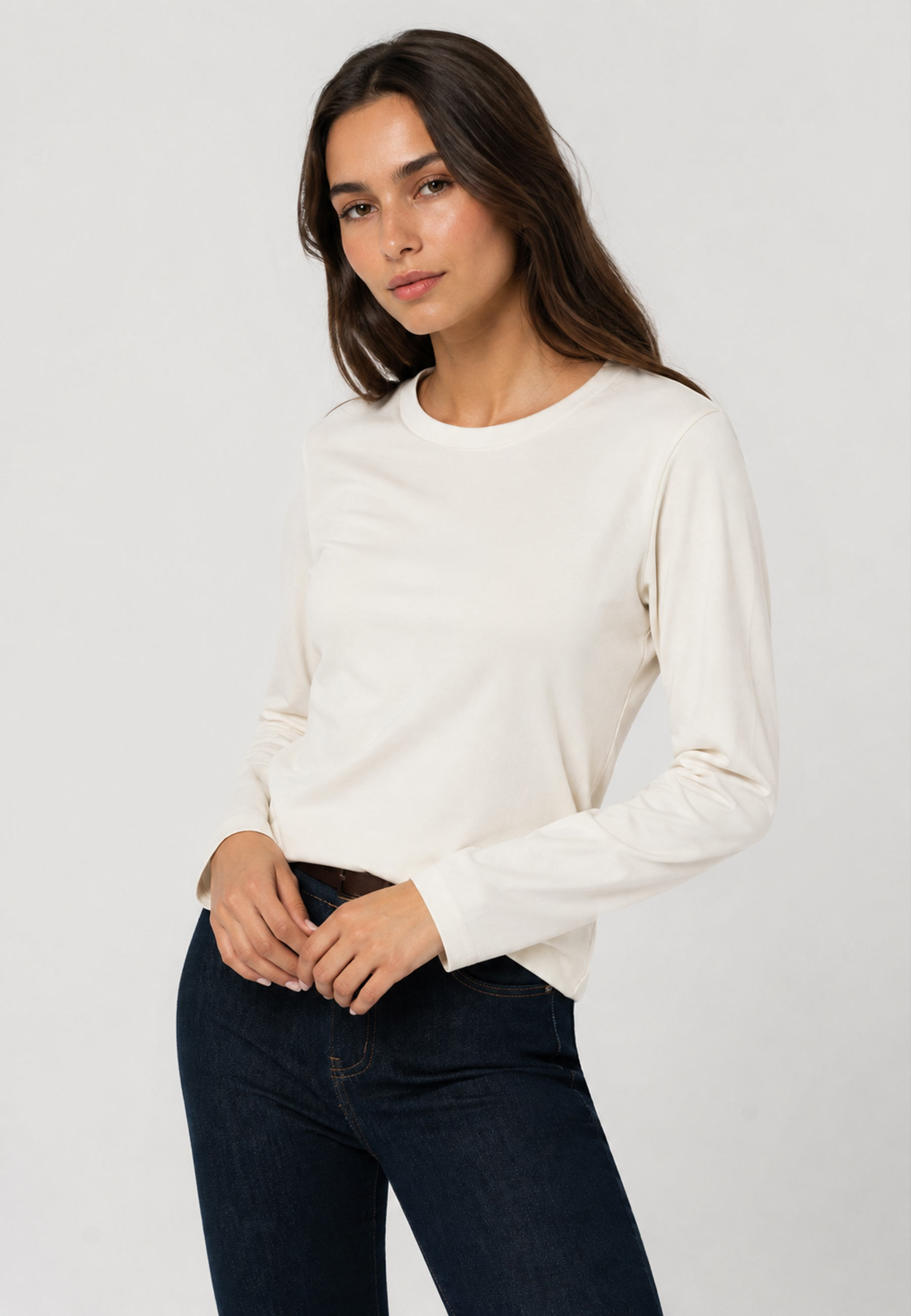 Gładki longsleeve damski L-BIANCO