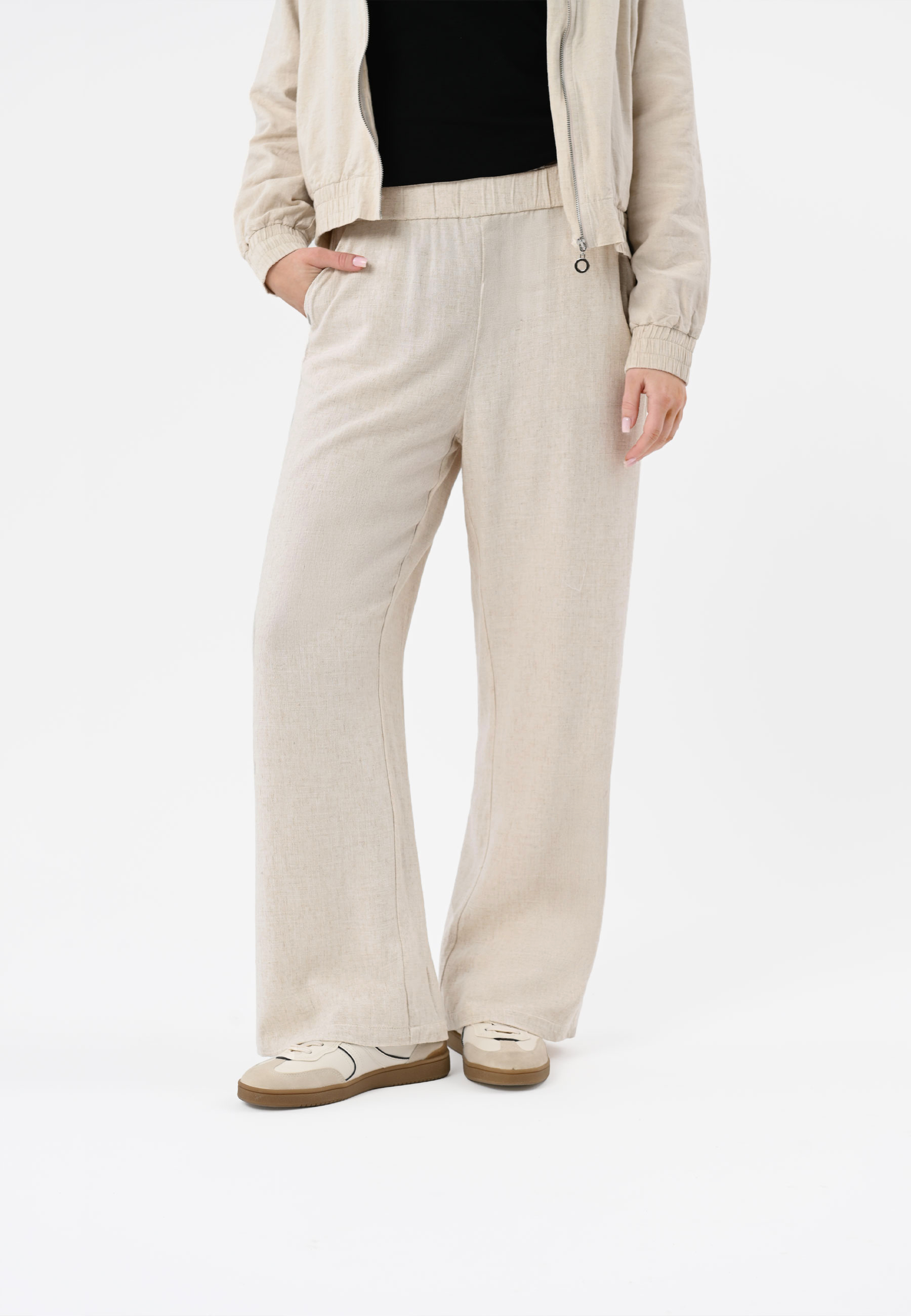 Szerokie spodnie z lnem R-NETTE