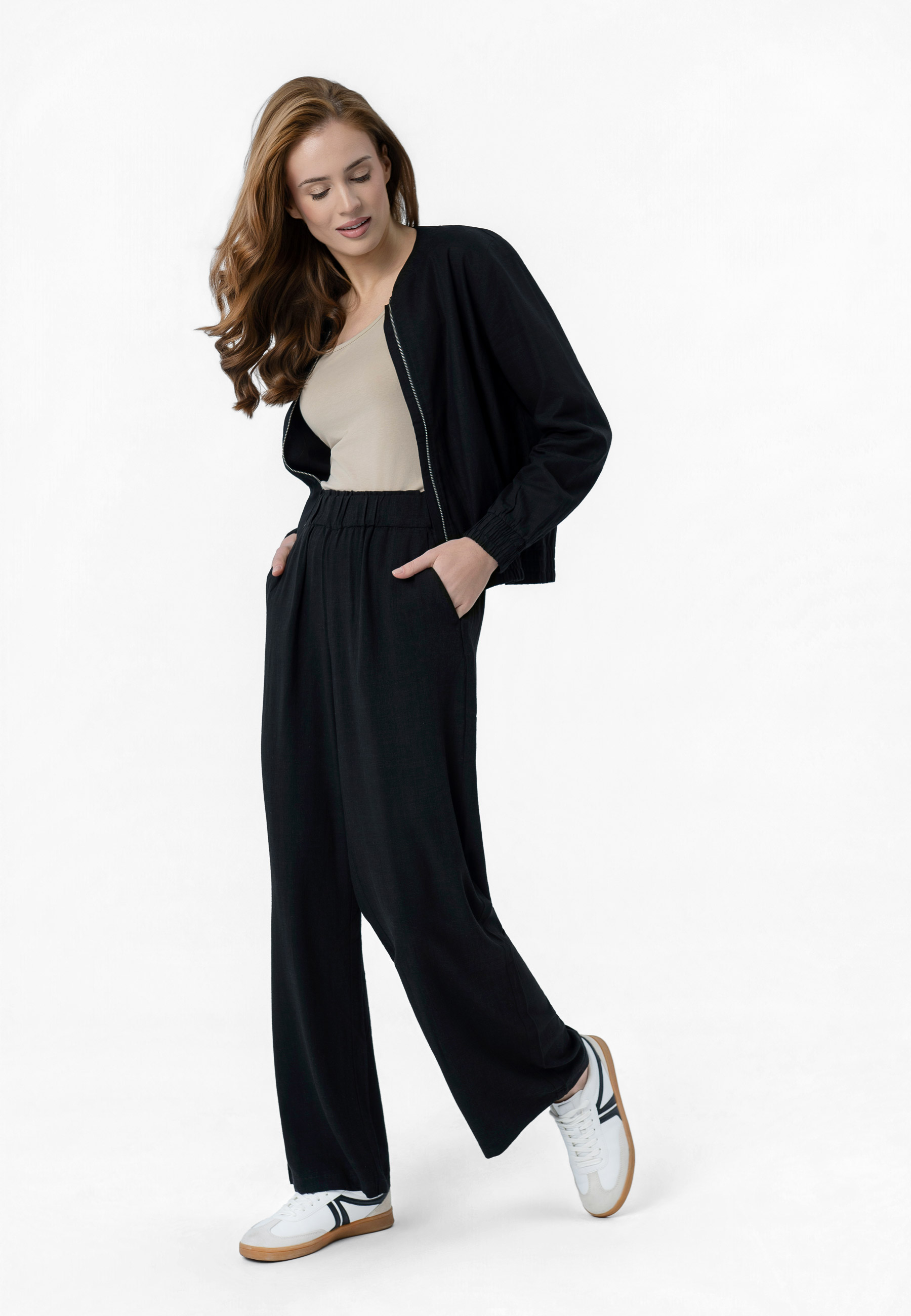 Szerokie spodnie z lnem R-NETTE