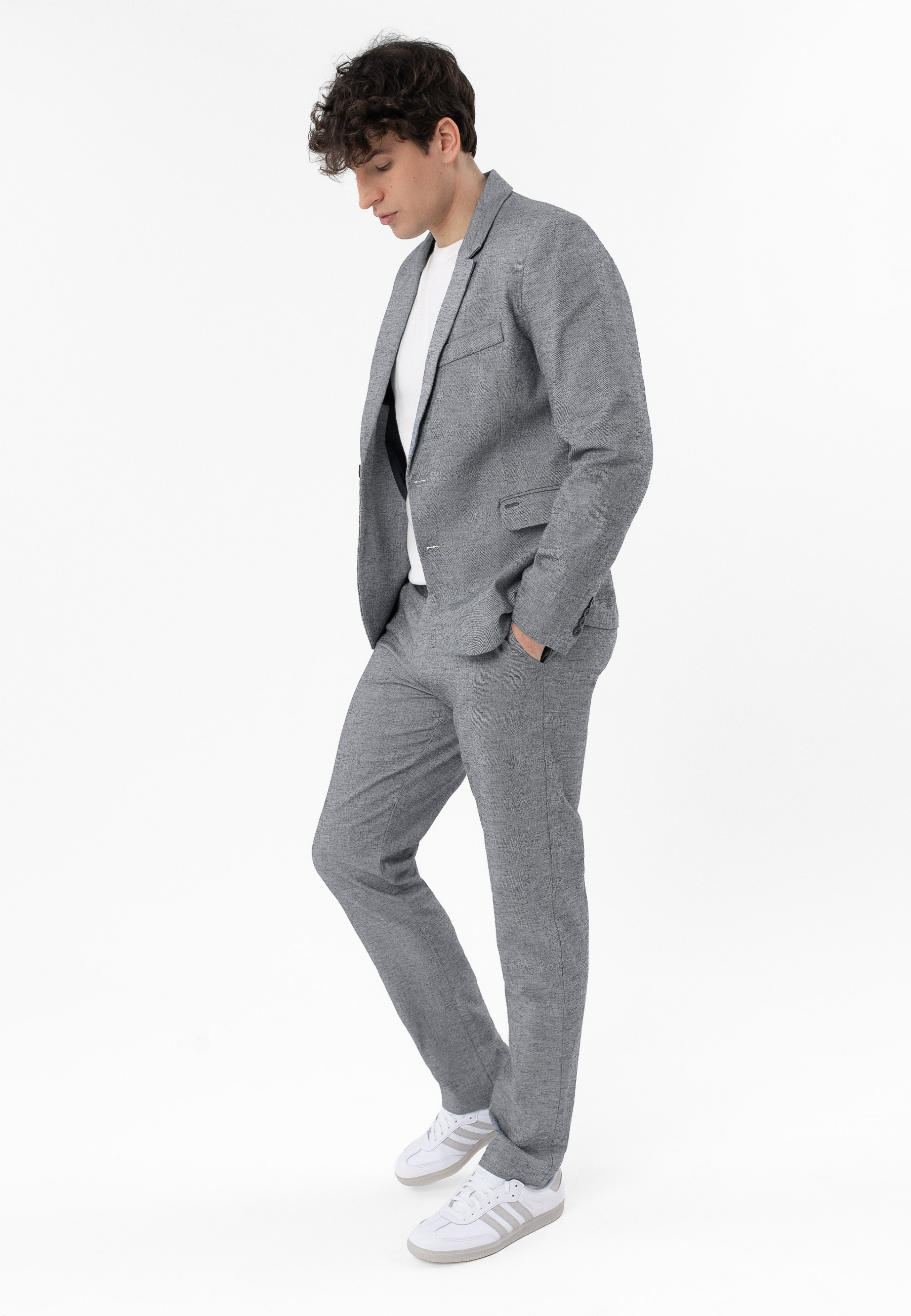 Materiałowe spodnie z lnem R-TONI